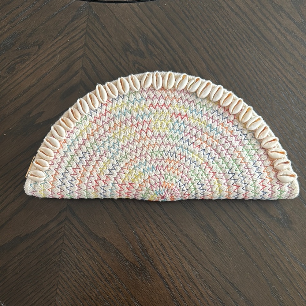 Colorful Woven Clutch with Shell Accents
